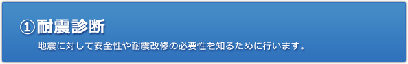 【（1）耐震診断】地震に対して安全性や耐震改修の必要性を知るために行います。